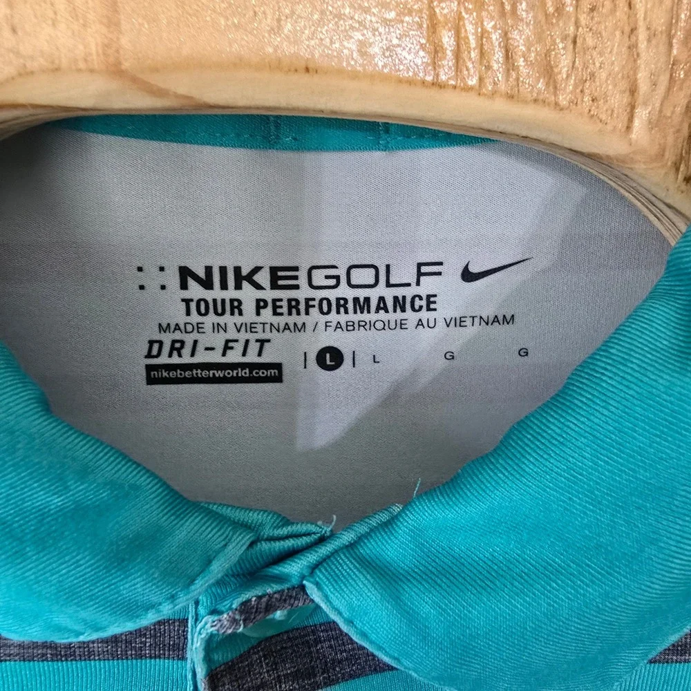 Nike Golf Tour Performance Polo Shirt Mens‎ Large Striped Dri-Fit Athletic